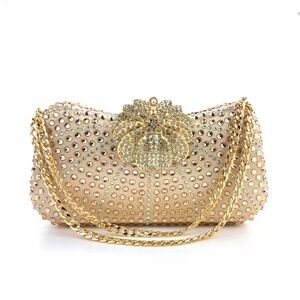 Elegant Crystal-Embellished Evening Bag with Gold Chain